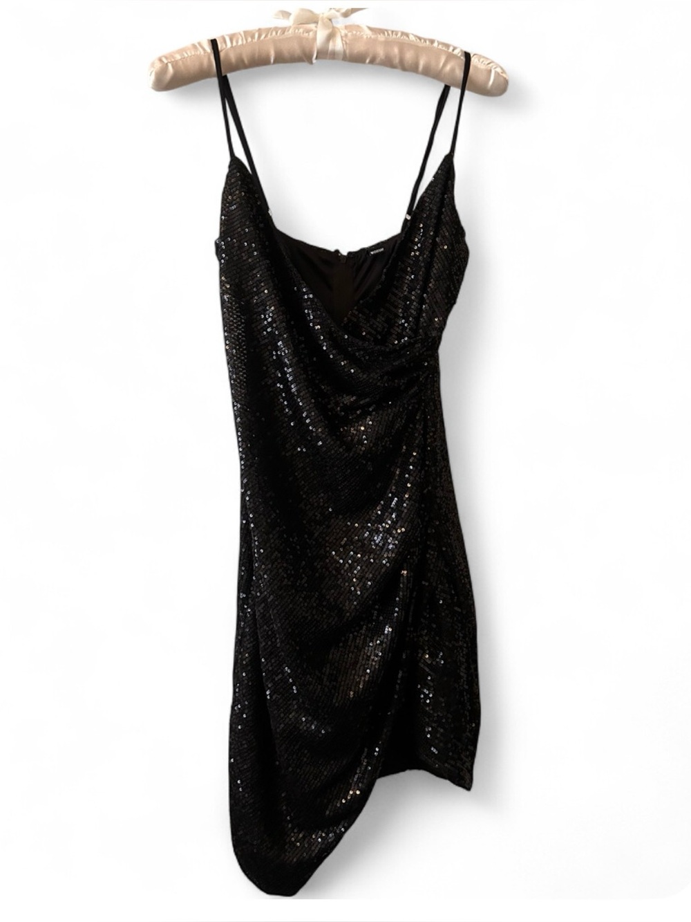 Windsor Black Sequin Asymmetric Slip Dress in